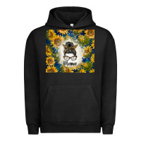 Pigment Black sunflowers messy bun mama Urban Hoodie - BarkalooDesign