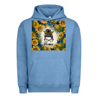 Pigment Pebble Blue sunflowers messy bun mama Urban Hoodie - BarkalooDesign