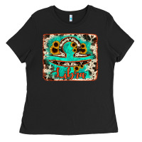Black libra turquoise cowhide Ladies Tee - RanaPortraitStore
