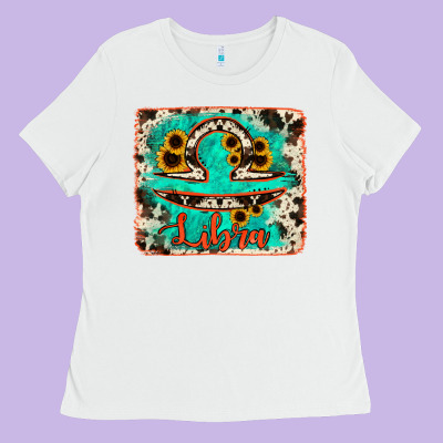 Libra Turquoise Cowhide Ladies Tee Designed By Ranaportraitstore