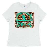 White libra turquoise cowhide Ladies Tee - RanaPortraitStore