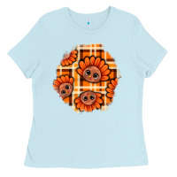 Baby Blue Thanksgiving Turkey With Tartan Patch Ladies Tee - BundleAndBundleShop