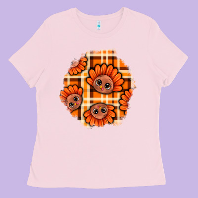 Thanksgiving Turkey With Tartan Patch Ladies Tee Designed By Bundleandbundleshop