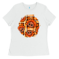 White Thanksgiving Turkey With Tartan Patch Ladies Tee - BundleAndBundleShop