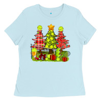 Baby Blue Christmas With Tennis Trees Ladies Tee - BundleAndBundleShop
