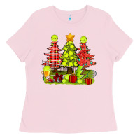 Bubblegum Pink Christmas With Tennis Trees Ladies Tee - BundleAndBundleShop