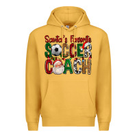 Mustard Santa's Favorite Soccer Coach For Christmas Premium Hoodie - FaDigitalArtStudio