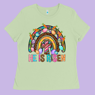 He Is Risen Rainbow Ladies Tee Designed By Bundleandbundleshop