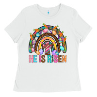 White He Is Risen Rainbow Ladies Tee - BundleAndBundleShop