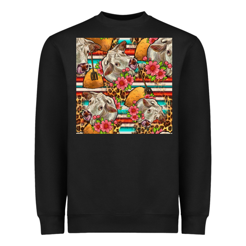 Western Cow With Hay And Flowers Seamless Pattern Heavyweight Sweatshirt by FaDigitalArtStudio | Teevron