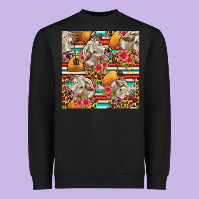 Western Cow With Hay And Flowers Seamless Pattern Heavyweight Sweatshirt Designed By Fadigitalartstudio