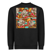 Black western cow with hay and flowers seamless pattern Heavyweight Sweatshirt - FaDigitalArtStudio