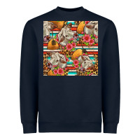 Navy western cow with hay and flowers seamless pattern Heavyweight Sweatshirt - FaDigitalArtStudio