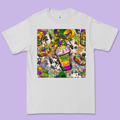 Mardi Gras Coffee Cups And Donut With Cowhide Premium Tee Designed By Bundleandbundleshop