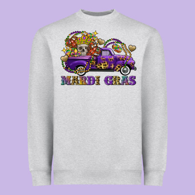 Mardi Gras Skull Truck Heavyweight Sweatshirt Designed By Fadigitalartstudio