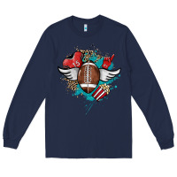 Navy Football ball leopard glitter Long Sleeve Tee - HowdyJamesFarm