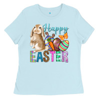 Baby Blue Happy Easter Bunny Ladies Tee - BundleAndBundleShop
