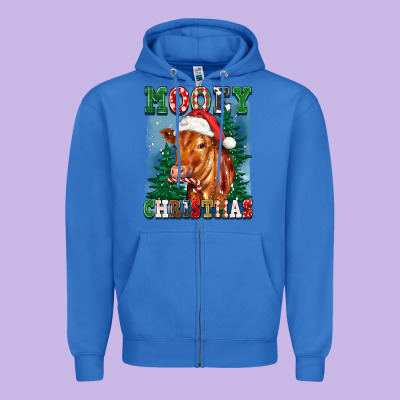 Mooey Christmas Heifer Zipper Hoodie Designed By Fadigitalartstudio