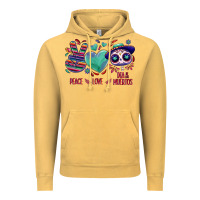 Vintage Mustard Peace love dia de los muertos Vintage Hoodie - NancyCooperArtShop