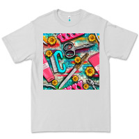 Dove Grey nail art tools and hand cream with serape and turquoise glitter seamle Premium Tee - BundleAndBundleShop