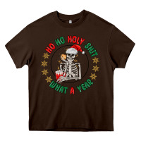 Chocolate Brown ho ho holly shit skeleton santa Heavy Core Tee - MaliasSmallBusiness