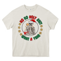 Cream ho ho holly shit skeleton santa Heavy Core Tee - MaliasSmallBusiness