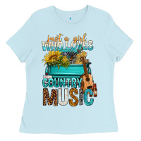 Baby Blue Just A Girl Who Loves Country Music Ladies Tee - BundleAndBundleShop