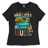 Black Just A Girl Who Loves Country Music Ladies Tee - BundleAndBundleShop
