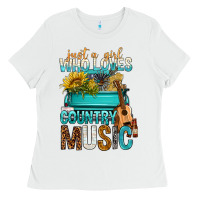 White Just A Girl Who Loves Country Music Ladies Tee - BundleAndBundleShop