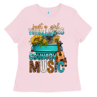 Bubblegum Pink Just A Girl Who Loves Country Music Ladies Tee - BundleAndBundleShop