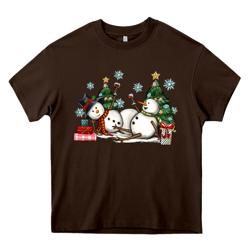 Christmas Snowmen With Wine Heavy Core Tee by MaliasSmallBusiness | Teevron