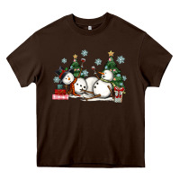 Chocolate Brown christmas snowmen with wine Heavy Core Tee - MaliasSmallBusiness