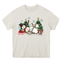 Cream christmas snowmen with wine Heavy Core Tee - MaliasSmallBusiness