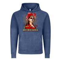 Vintage Denim Sugar skull girl with Mexicana Vintage Hoodie - NancyCooperArtShop