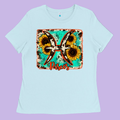 Pisces Turquoise Cowhide Ladies Tee Designed By Ranaportraitstore