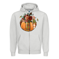 Dove Grey floral pumpkin Zipper Hoodie - BundleAndBundleShop