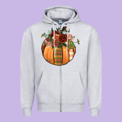 Floral Pumpkin Zipper Hoodie Designed By Bundleandbundleshop