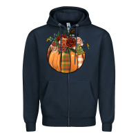 Navy floral pumpkin Zipper Hoodie - BundleAndBundleShop