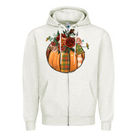 Oatmeal Heather floral pumpkin Zipper Hoodie - BundleAndBundleShop