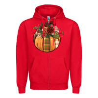 Red floral pumpkin Zipper Hoodie - BundleAndBundleShop