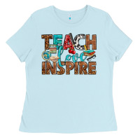 Baby Blue Teach Love Inspire With Leopard Ladies Tee - BundleAndBundleShop