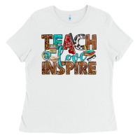White Teach Love Inspire With Leopard Ladies Tee - BundleAndBundleShop