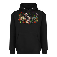 Black Three Christmas Dinosaurs Heavyweight Hoodie - LillyAllenDesigns