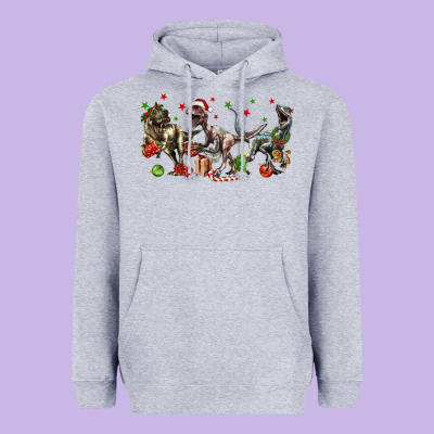 Three Christmas Dinosaurs Heavyweight Hoodie Designed By Lillyallendesigns