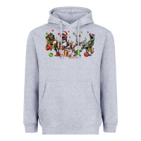 Heather Grey Three Christmas Dinosaurs Heavyweight Hoodie - LillyAllenDesigns