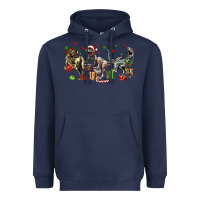 Navy Three Christmas Dinosaurs Heavyweight Hoodie - LillyAllenDesigns