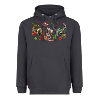 Smoke Three Christmas Dinosaurs Heavyweight Hoodie - LillyAllenDesigns