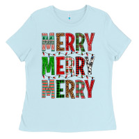 Baby Blue Merry Merry Merry Christmas Ladies Tee - BundleAndBundleShop