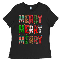 Black Merry Merry Merry Christmas Ladies Tee - BundleAndBundleShop