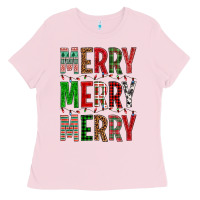 Bubblegum Pink Merry Merry Merry Christmas Ladies Tee - BundleAndBundleShop